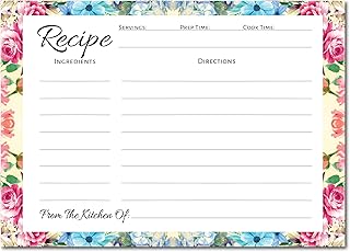 Pioneer Woman Style Floral Recipe Cards (50 Pcs) Flower Recipe Cards, Fl...