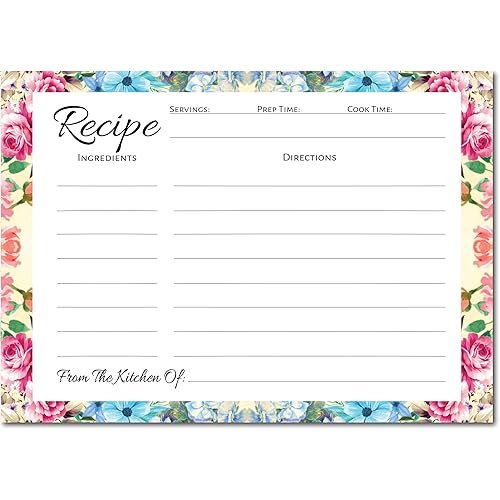Pioneer Woman Style Floral Recipe Cards (100, One Sided | 4.25" x 5.5")