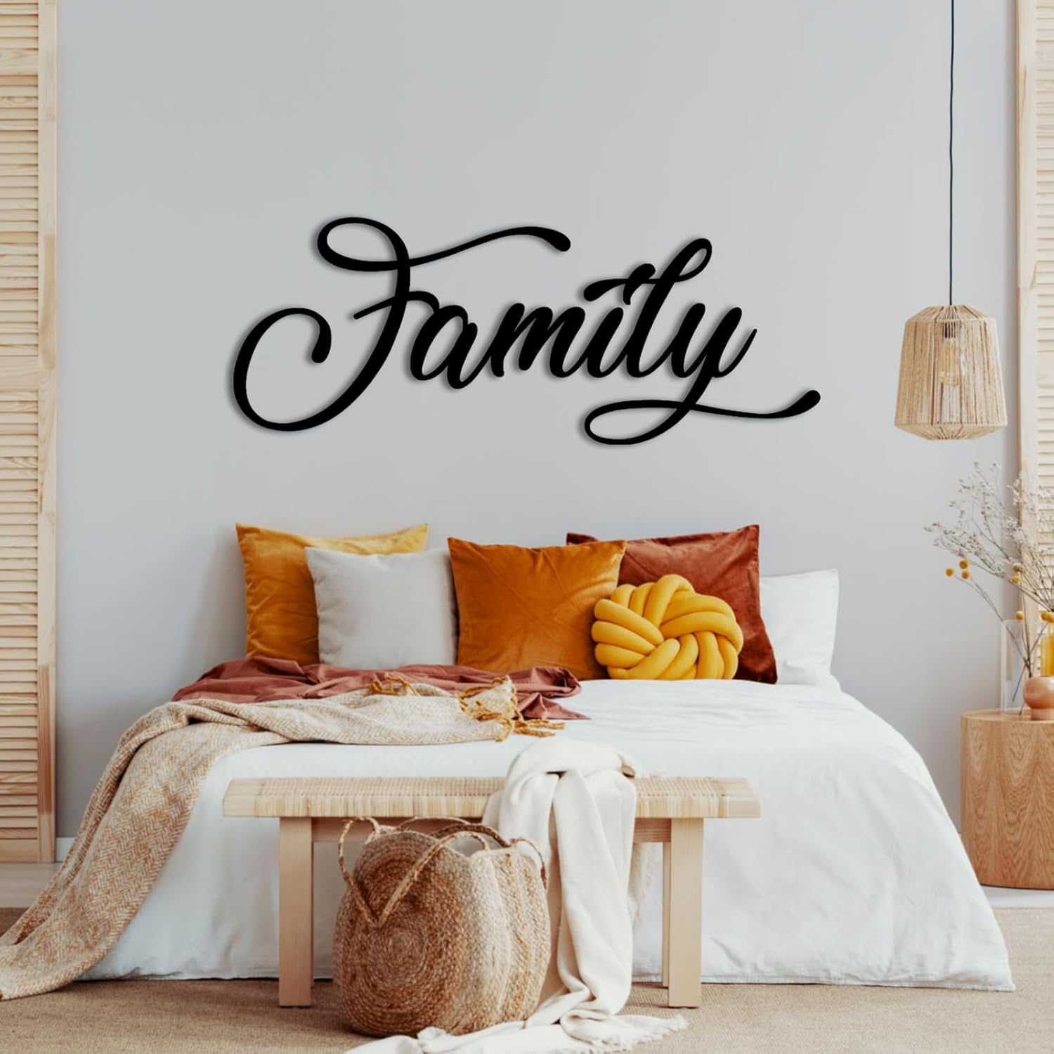 Flyoak Family Word Wall Decor - Large Metal Home Sign, Family Letters Wall Decor for Living Room， Wrought Iron Home Letters Sign for Living Room (Black, 35x14in|90x35cm)