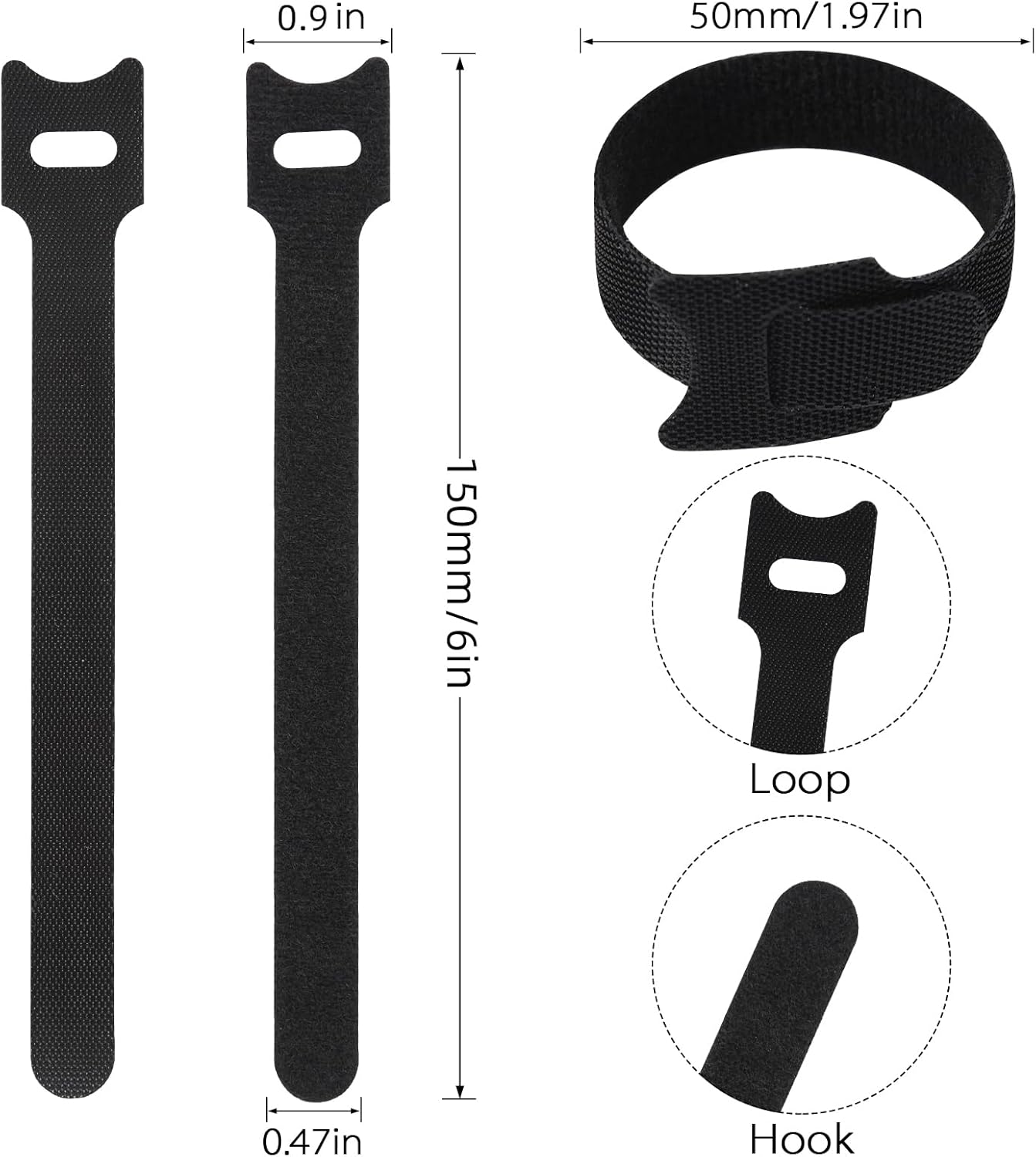 70 PCS 6 inch Cable Ties Reusable Cable Management Adjustable Cable Organizer, Cable Straps, Cord Wraps and Hook Loop Straps for Computer,Gaming, Wire, Desk- Home Office Essentials