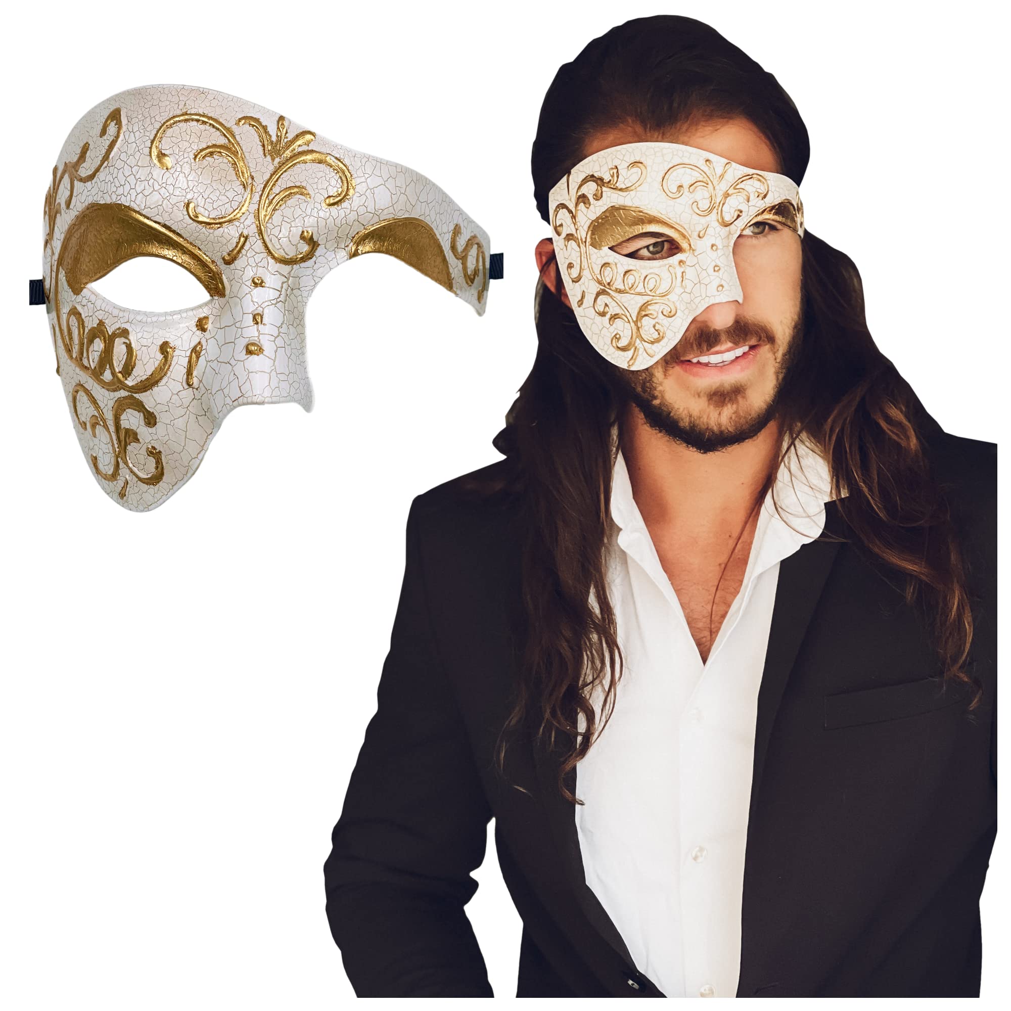 Luxury Mask Half Face Mask Masquerade Phantom Of The Opera One Size Gold