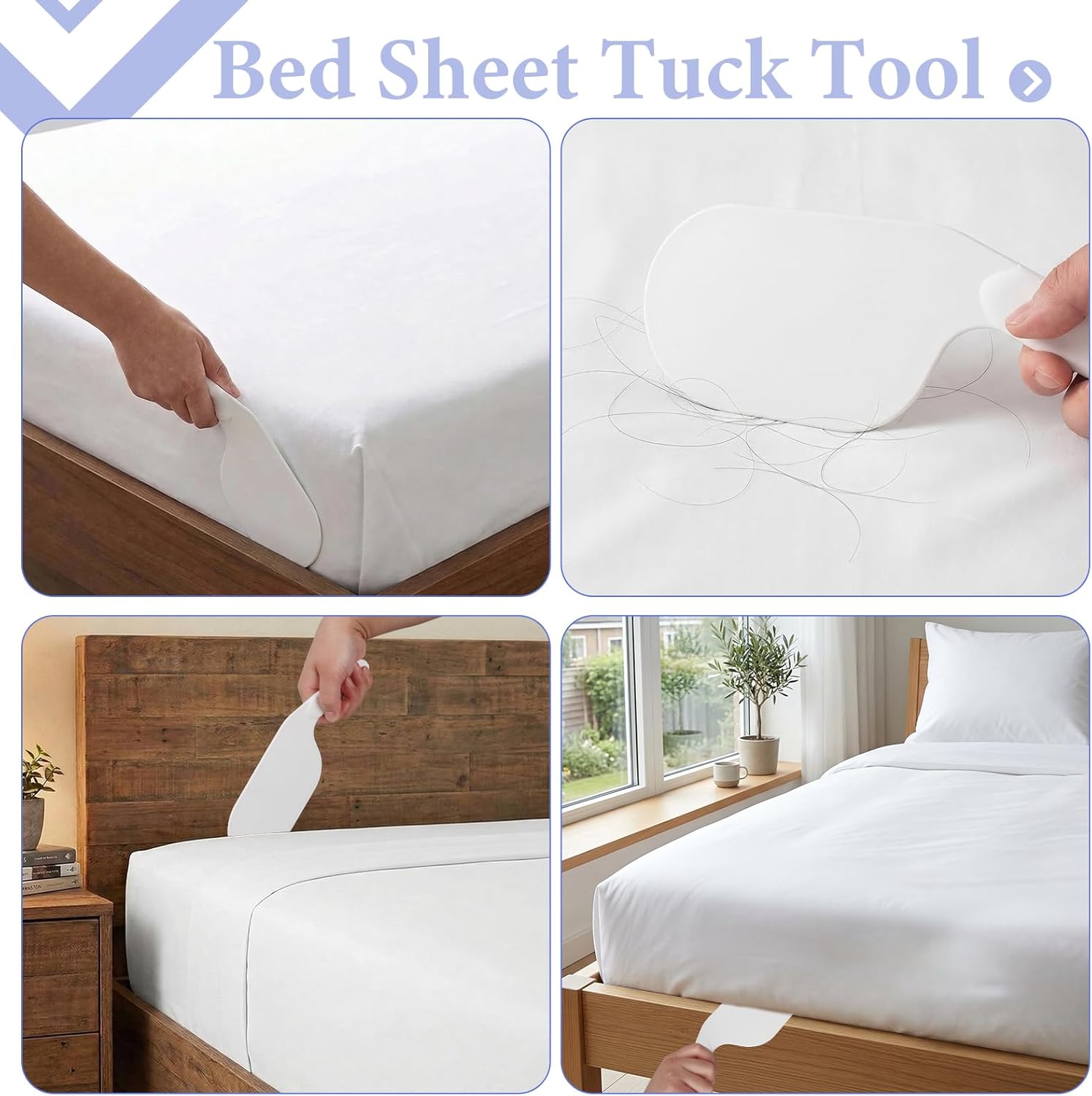 Bed Sheet Holder with Lock Strips & Tucker Tool, 5 Pack Adjustable Bed Sheet Fasteners Keep Sheets Firm & Tight, Upgraded No-Clip Fitted Sheet Straps for Corners