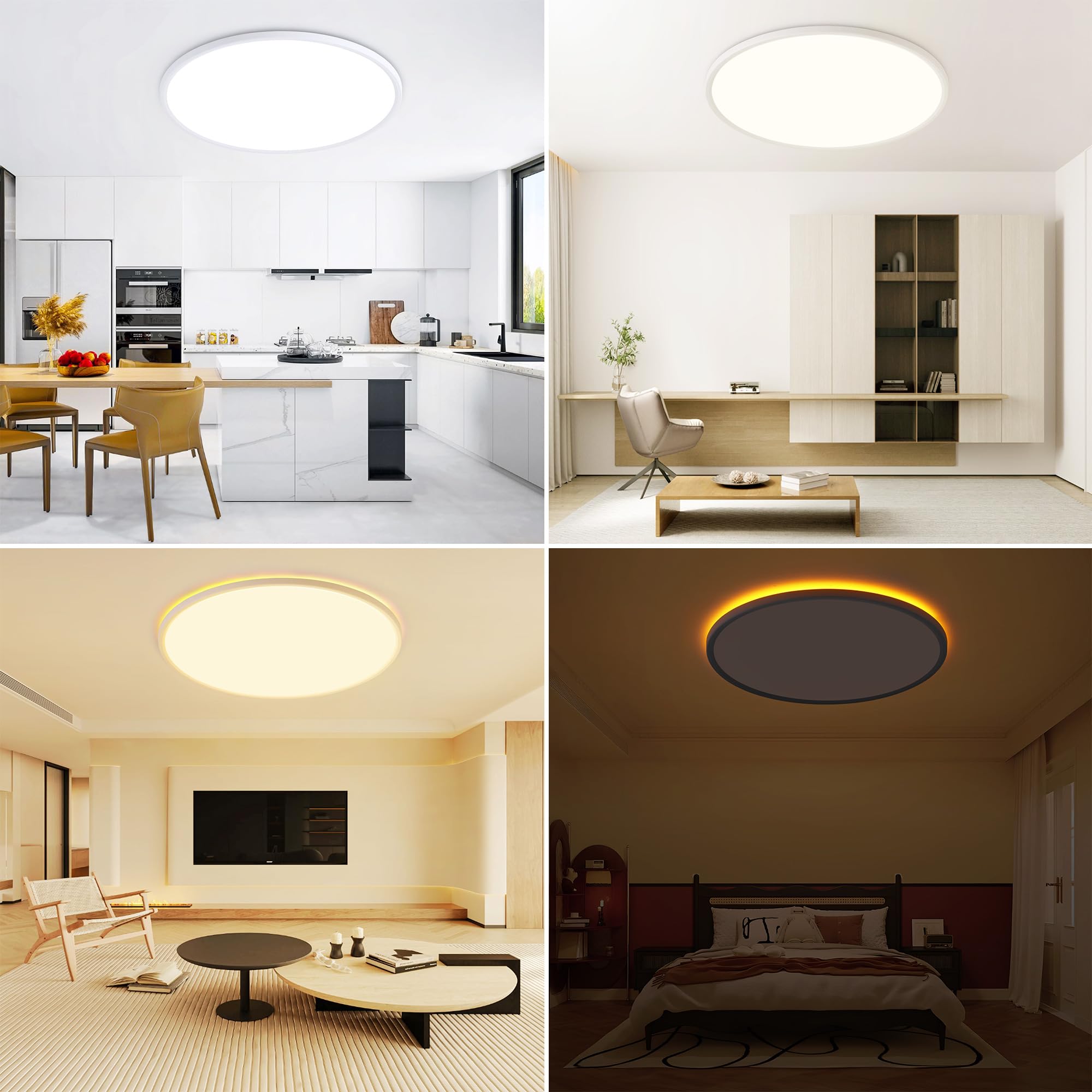LED Deckenleuchte Flach Dimmbar Ø59cm 50W mit 1800K Nachtlicht | Dimmbare 3000K-6500K Deckenlampe Rund mit Fernbedienung für Wohnzimmer Schlafzimmer Kinderzimmer Büro, Weiss