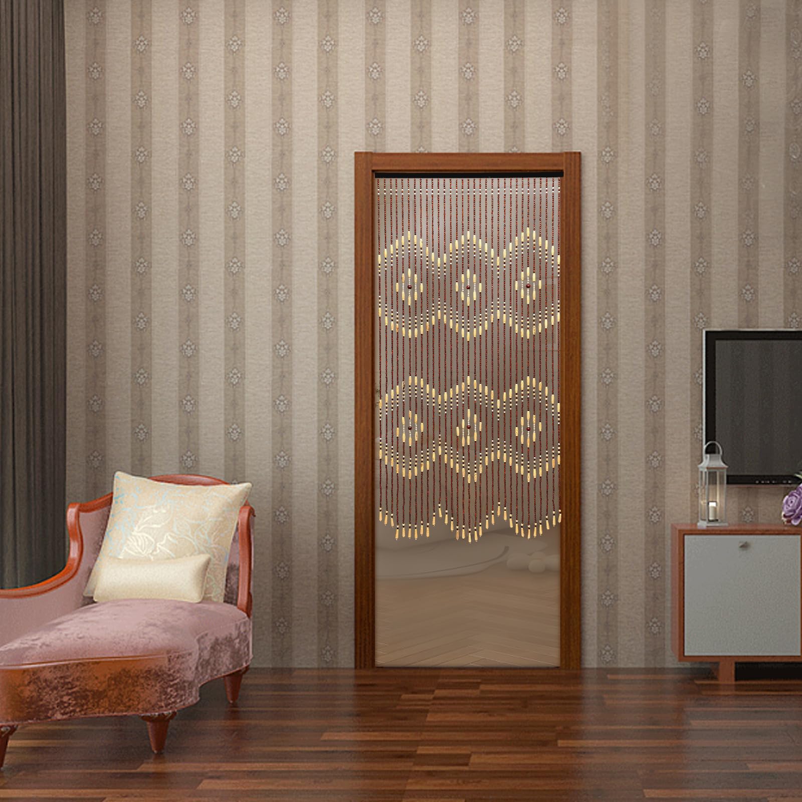 MINRS Tenda per porta, tenda decorativa, tenda in perle di bambù e legno, misure 90 x 175 cm, tenda in legno e bambù per porte in soggiorni, balconi, cortili, uffici, Beige e Marrone
