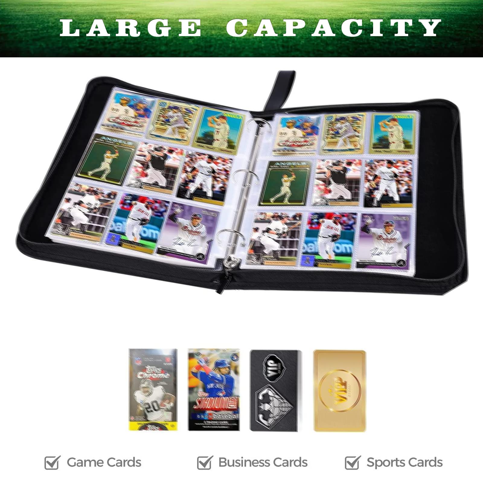 Raccoglitore per carte da calcio a 900 tasche, album per collezionisti di carte collezionabili, 9 tasche con 50 maniche rimovibili per carte da calcio e carte sportive