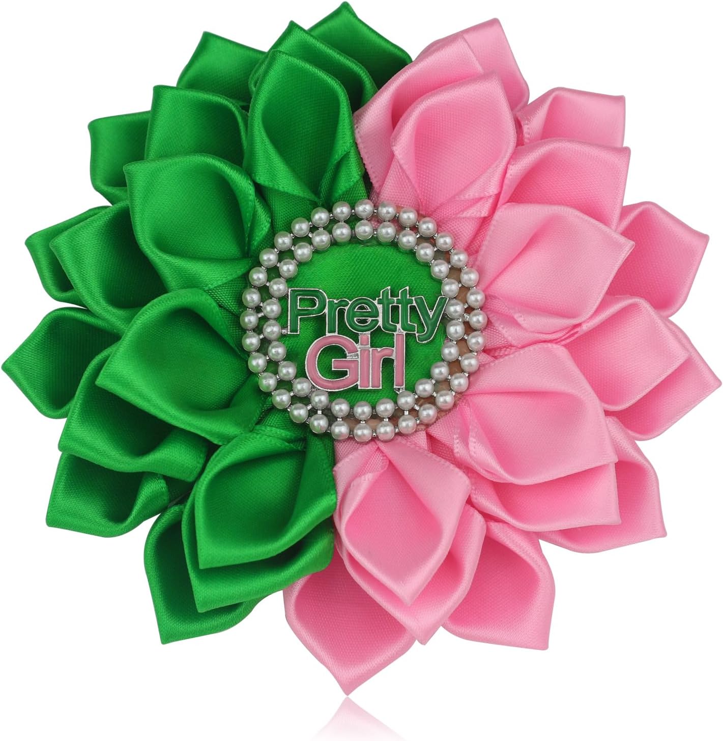 Pearl Sorority Corsage for Women Greek Sorority Brooch Pin Paraphernalia Gift Pink and Green Pretty Jewelry Sisterhood Gift for Soror (Satin 5.5 Flower Pin)
