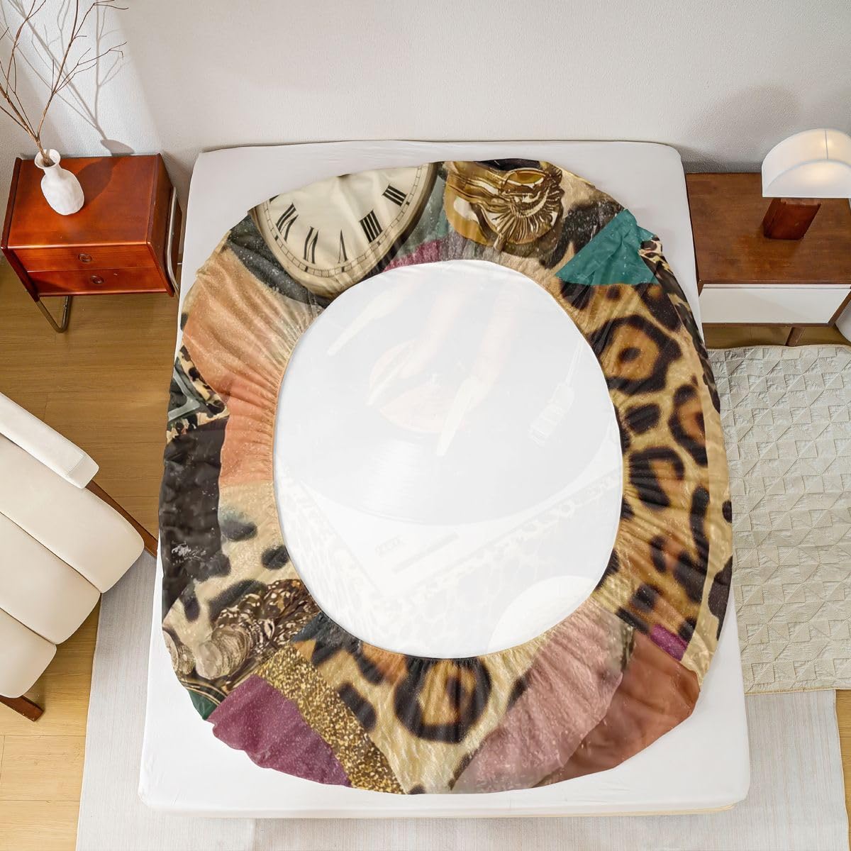 Erosebridal Leopard Print Bed Sheets Retro Golden Music Fitted Sheet Full Size,Fashion Musical Player Sheets for Kids Boys Girls Adults Luxury Vintage Bed Set image 4