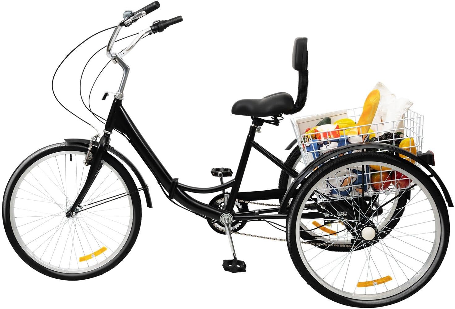 Queeucaer 24" Adult Tricycle,3 Wheels Bicycle,7Gang Tricycle Tricycle Bicycle,for cities,cycle paths and various roads,anti-slip and wear resistant wheels,with backrest seat (black)