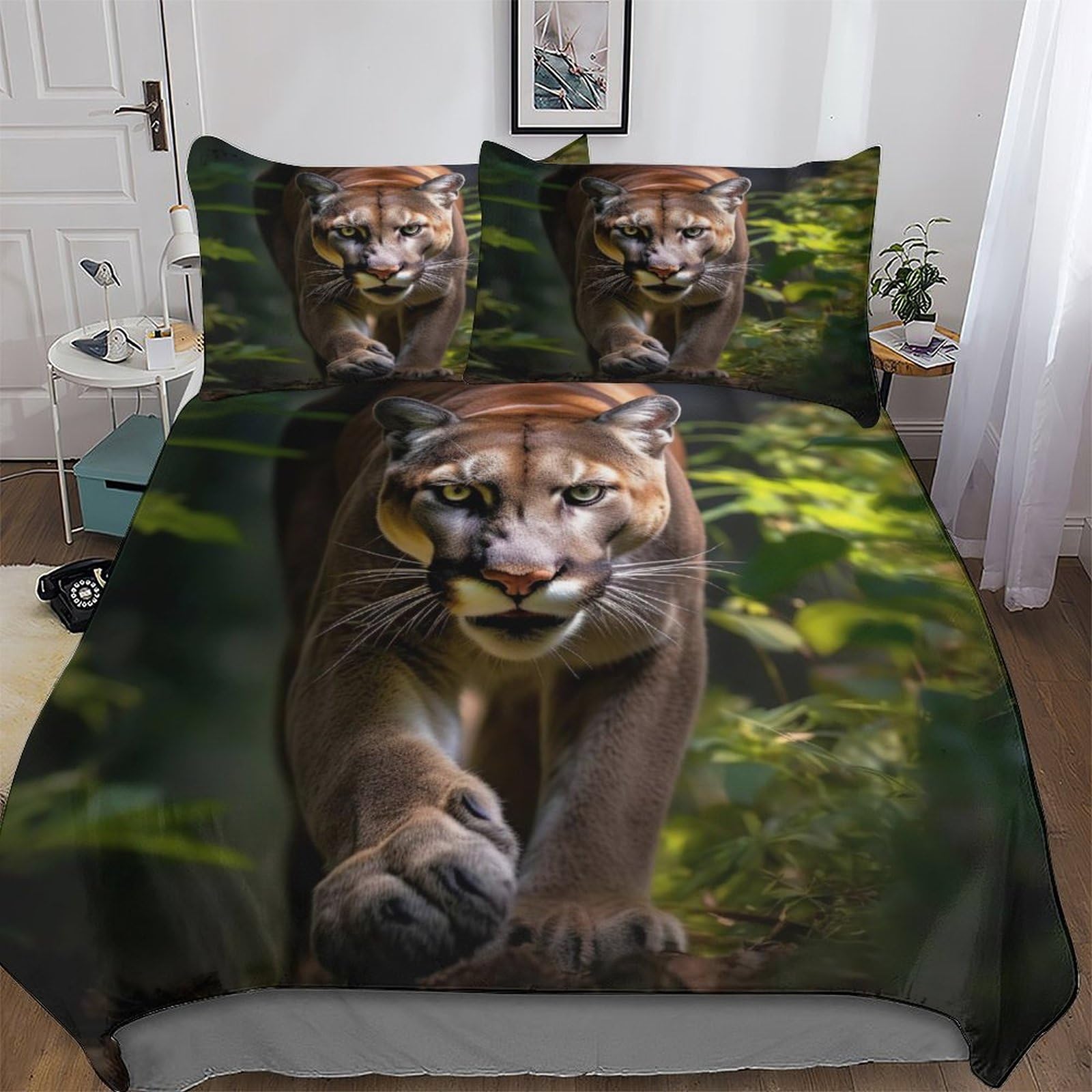 Housse de couette lion 3 pièces lit 2 personnes confort king en microfibre