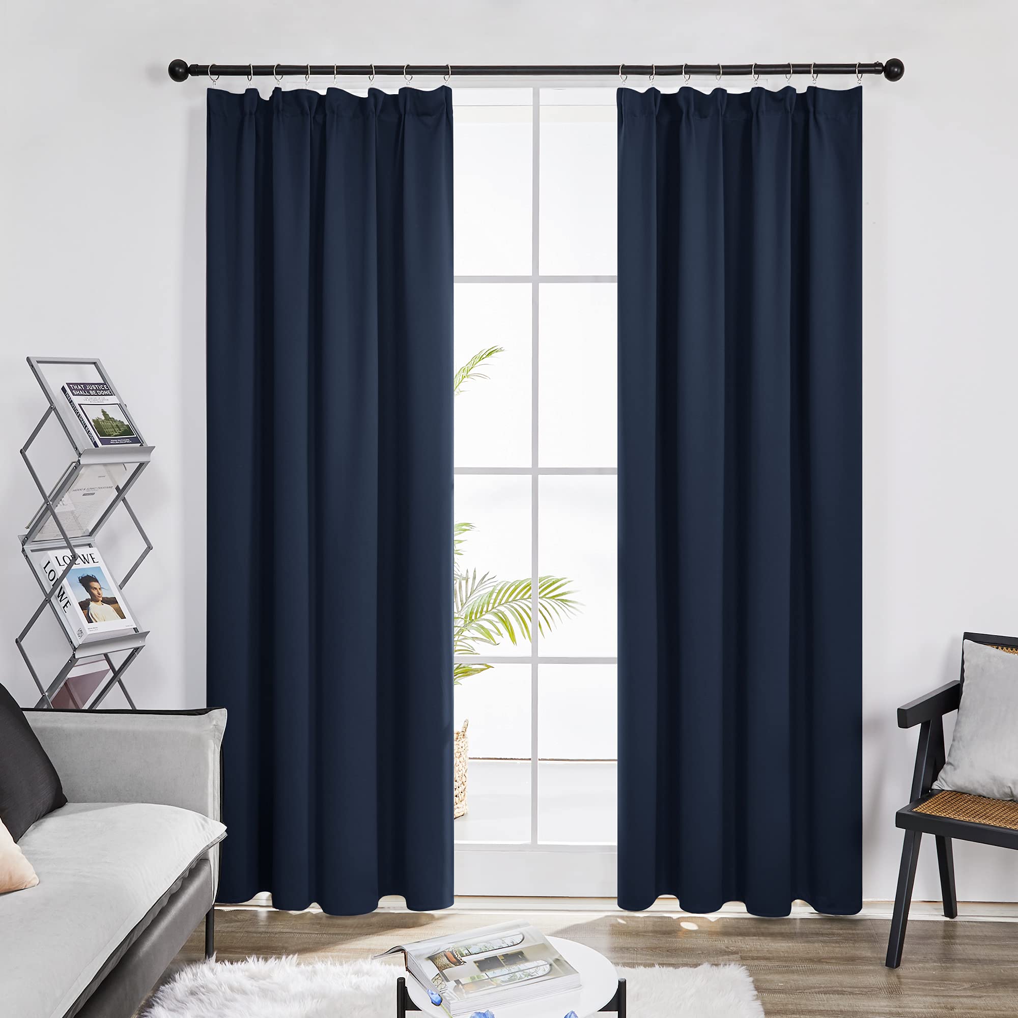 Deconovo Thermal Curtains Pencil Pleat for Bedroom Thick Blackout Curtains, Heavy Blackout Curtains 66 x 84 Inch, Navy Blue, 2 Panels - Image 2