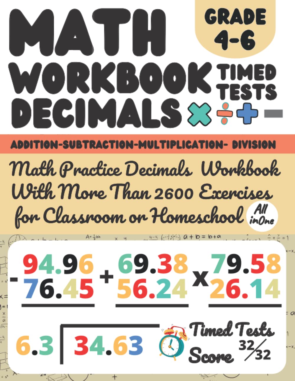 Math Practice Decimals Addition and Subtraction Multiplication And Division Workbooks For 4th 5th 6th Grades: Daily Math Practice Book For Kids ... 6, Timed Tests Math Drills for Kids Ages 9-12