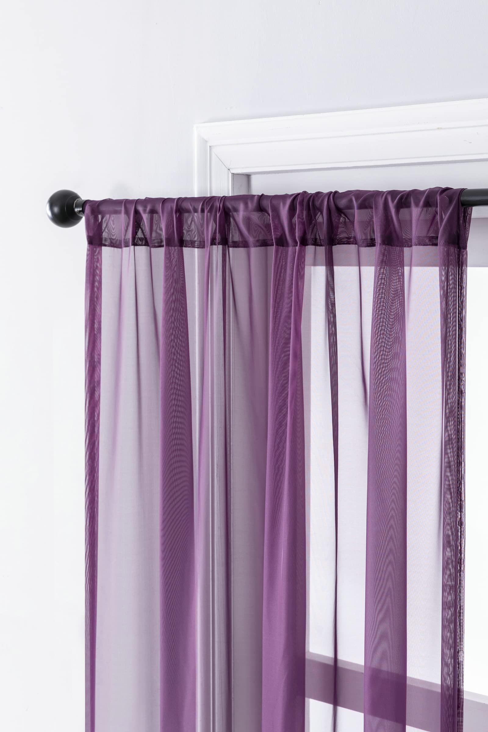 Rideau Chambre 2 Piece Rideau en Voile 2 x 86Wx115L CM,Rideaux en Tulle Violet Couleur Unie Rideau Passe Tringle
