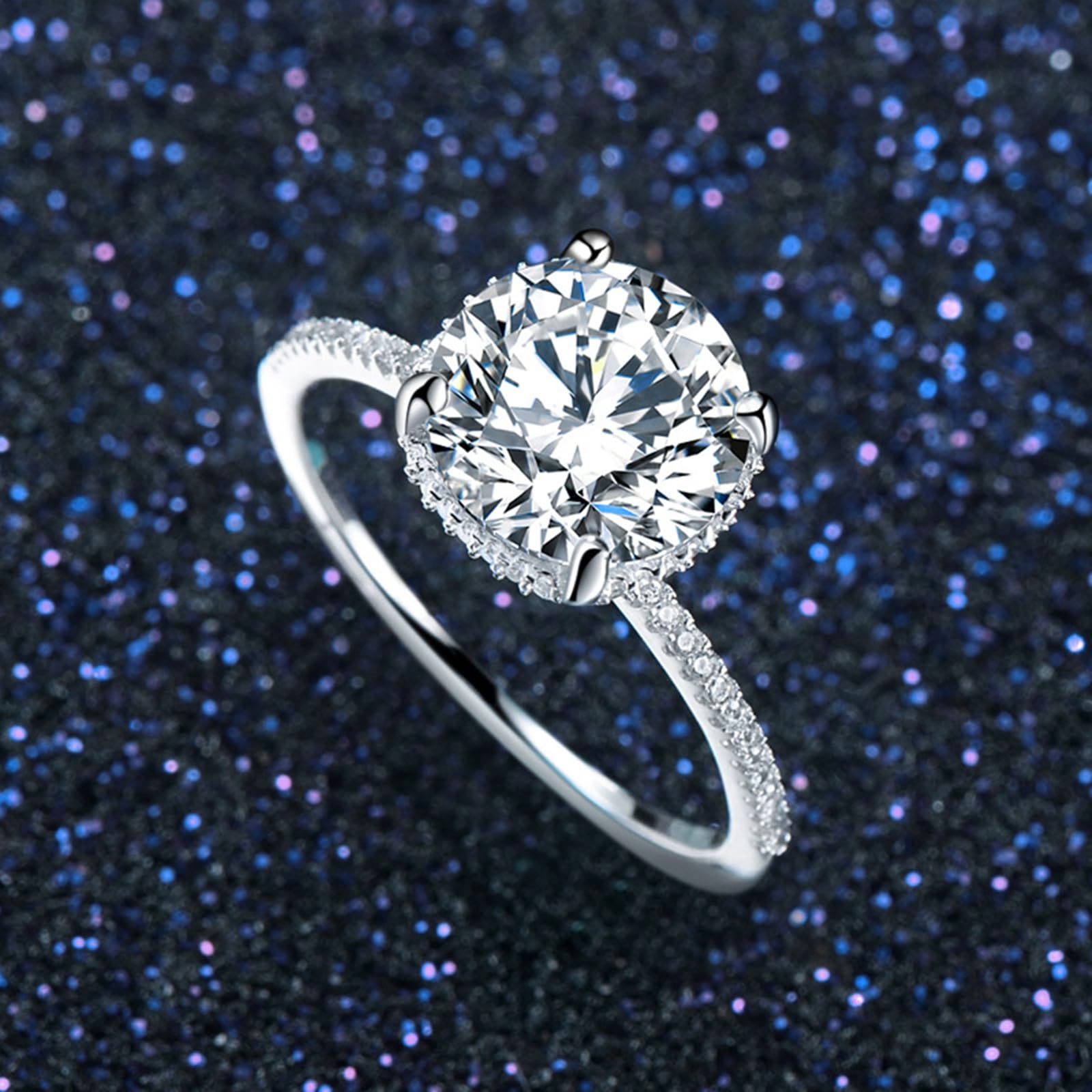 Hochzeit Ringe Weiß Gold, Damen Weißgold Zarter Halb-Ewigkeitsring mit 9 mm rundem Moissanit