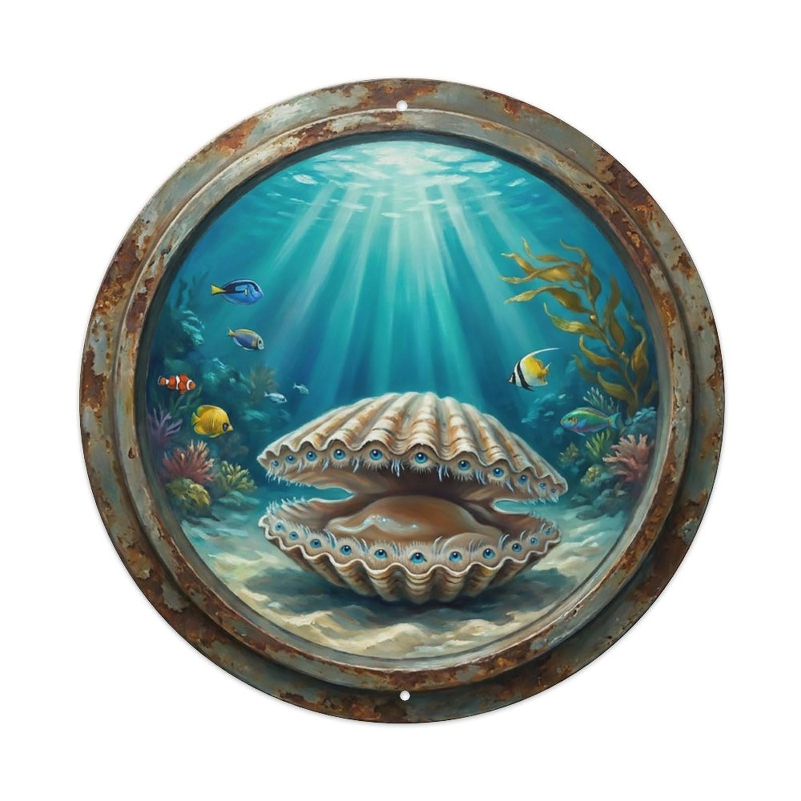 Vintage Porthole Scallop Eyes Ship Window Undersea Deep Sea Metal Tin Sign