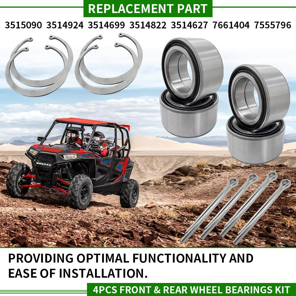 4PCS Front & Rear Wheel Bearings Kit Heavy Duty for Polaris ATV/UTV RZR 1000 900 PRO XP RS1Turbo Scrambler 1000 850 Sportsman 1000 850 550 2009-2022 (44x72x33) #3515090 3514924 3514699
