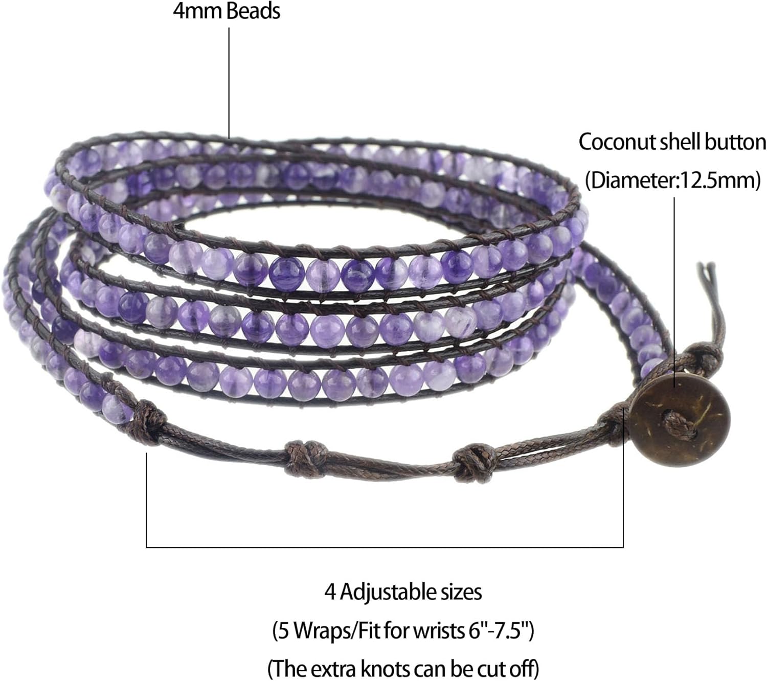 Genuine Stone Wrap Bracelets for Women Natural Crystal Beaded Wrap Bracelet 2/3/5 Adjustable Bohemian Bracelets Jewelry Gifts for Women Mom