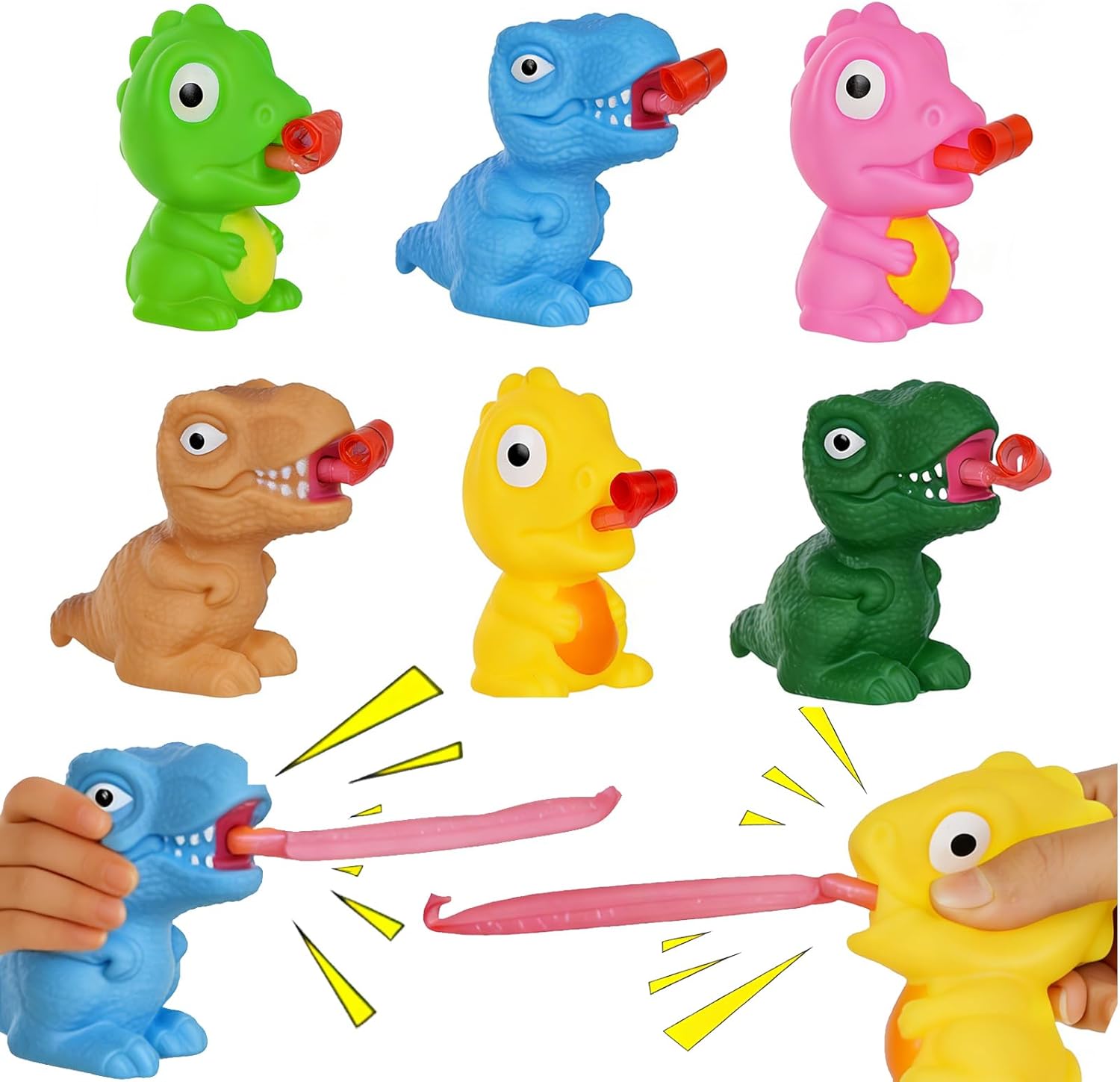 Dinosaur Tongue Out Toys, 6 Pack Gag Novelty Sensory Squeeze Toys for Kids, Squishy Anti Stress Sound Fidget Toys Adults, Party Favors