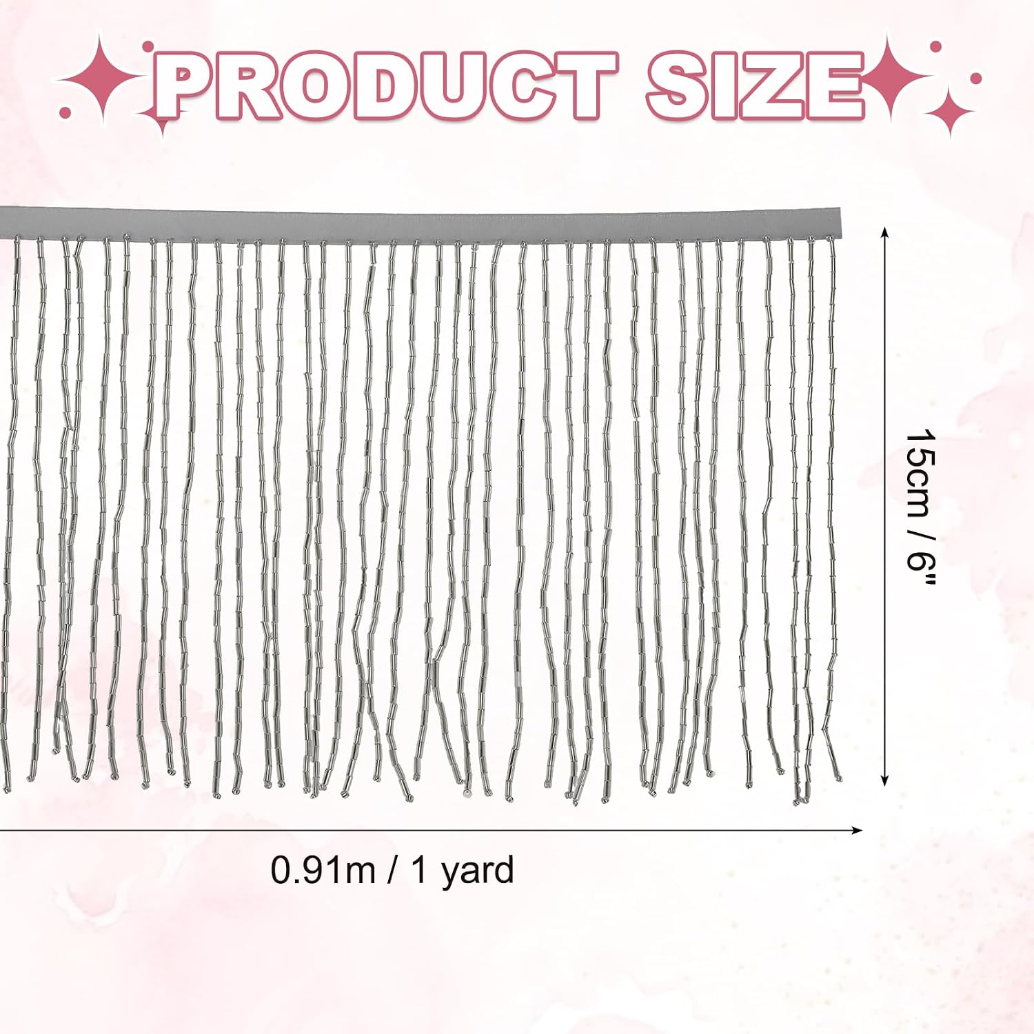 MECCANIXITY Beaded Fringe Trim Glass Beads Trim Tassels, Grey Black image 2