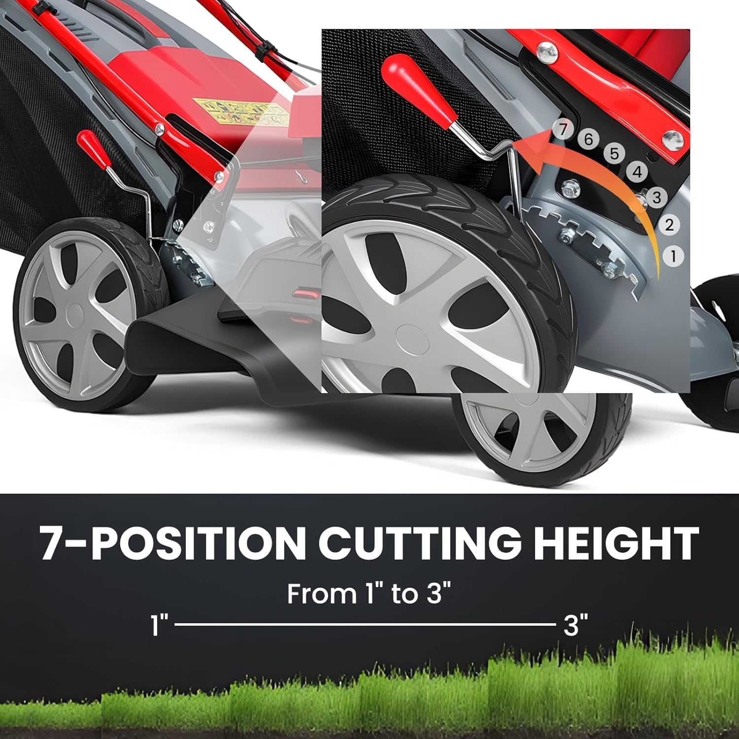 173cc Gas Powered Self Propelled Lawn Mower[Foldable] - Easy to Start, 3 in 1 Multi Functional Gas Push Lawnmower with 60L Grass Tank for Yard Garden, Self-Propelled Rear Wheel System, 20 Inch Red
