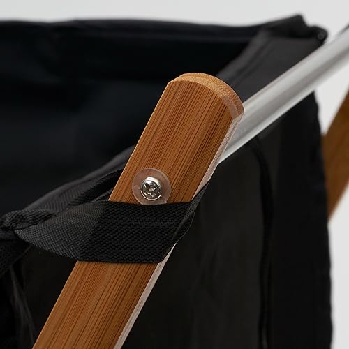 Miniatura 8 de Household Essentials 6540-1 cesto para ropa sucia de lavandería con estructura de bambú en X plegable  bolsa de lona negra con estructura de bambú.