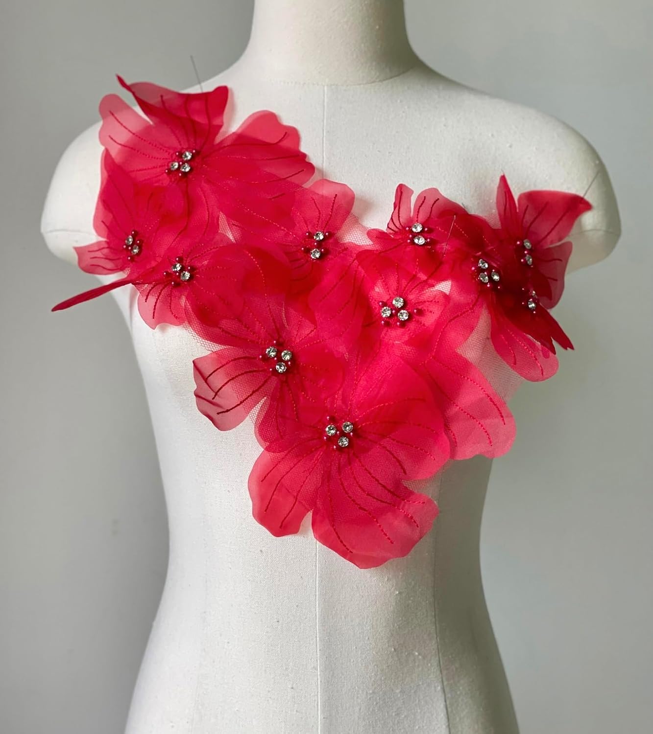 Flower Lace Appliques, 3D Embroidery Patches for Dresses, Flower Appliques for Clothing, Bags, Jewelry DIY Crafts (Red-2)