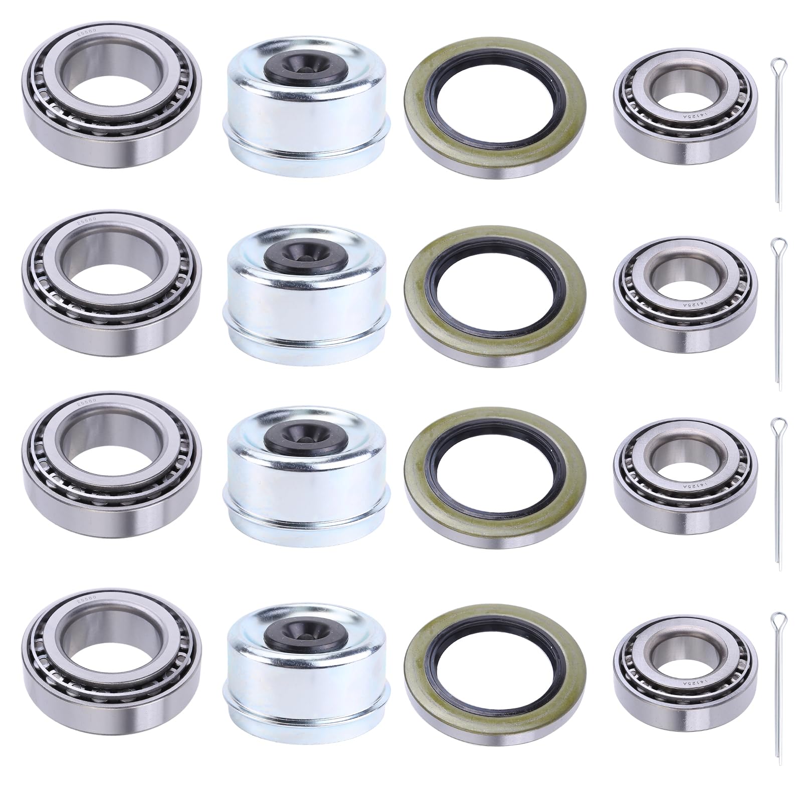 4Pack Trailer Hub Wheel Bearing Kits 14125 25580 8 Lug 2.250'' 5200-7000lb Axles 14276 25520 with Double Lip Grease Seals 10-36 22333TB Boat Trailer Wheel Bearing Kit