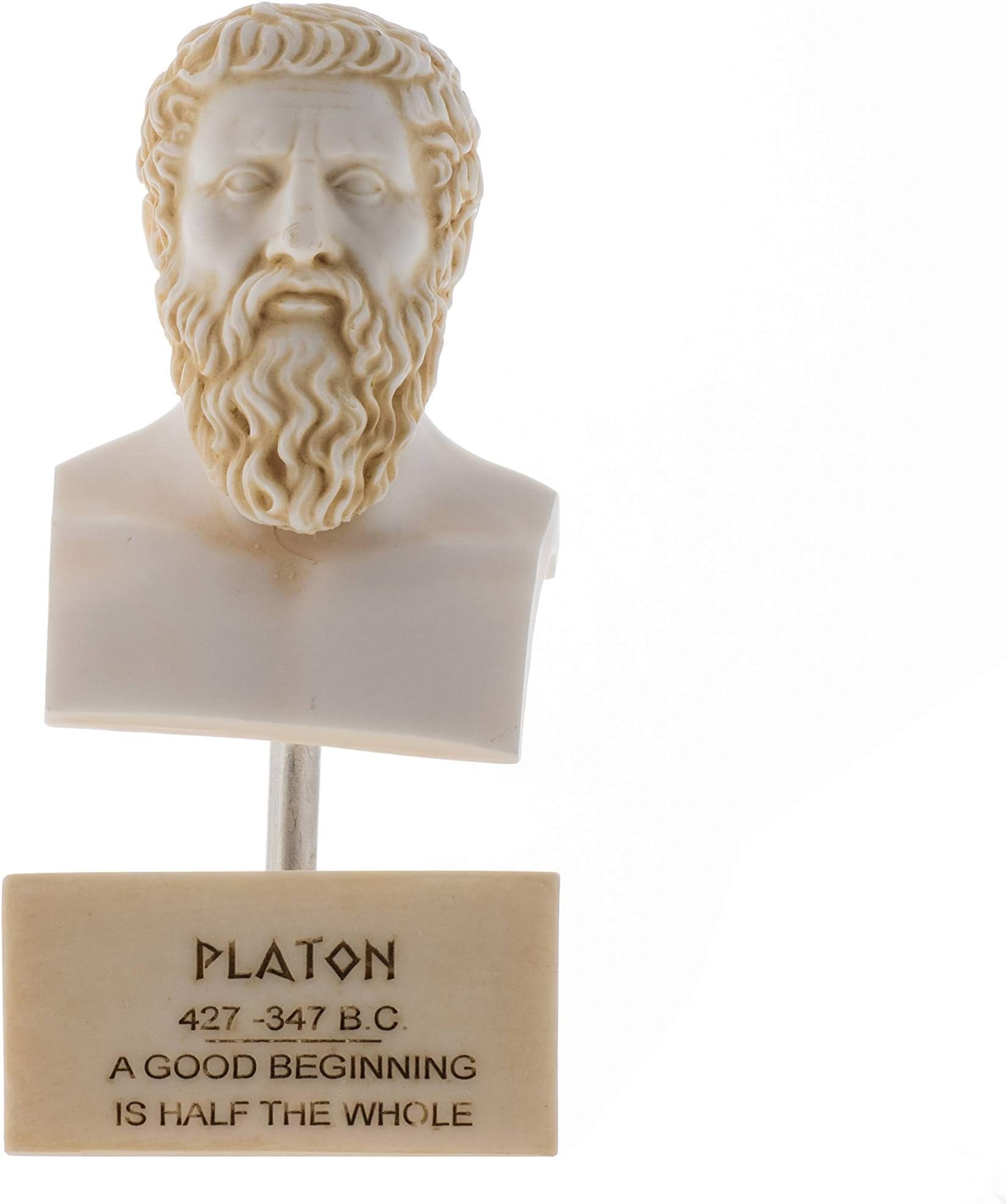 Plato Greek Father of Philosophy Statue Alabaster Gold Tone Handmade Head Bust Sculpture Marble Base
