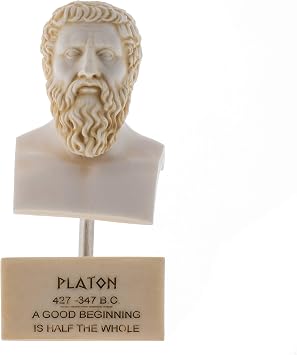 Plato Greek Father of Philosophy Statue Alabaster Gold Tone Handmade Head Bust Sculpture Marble Base