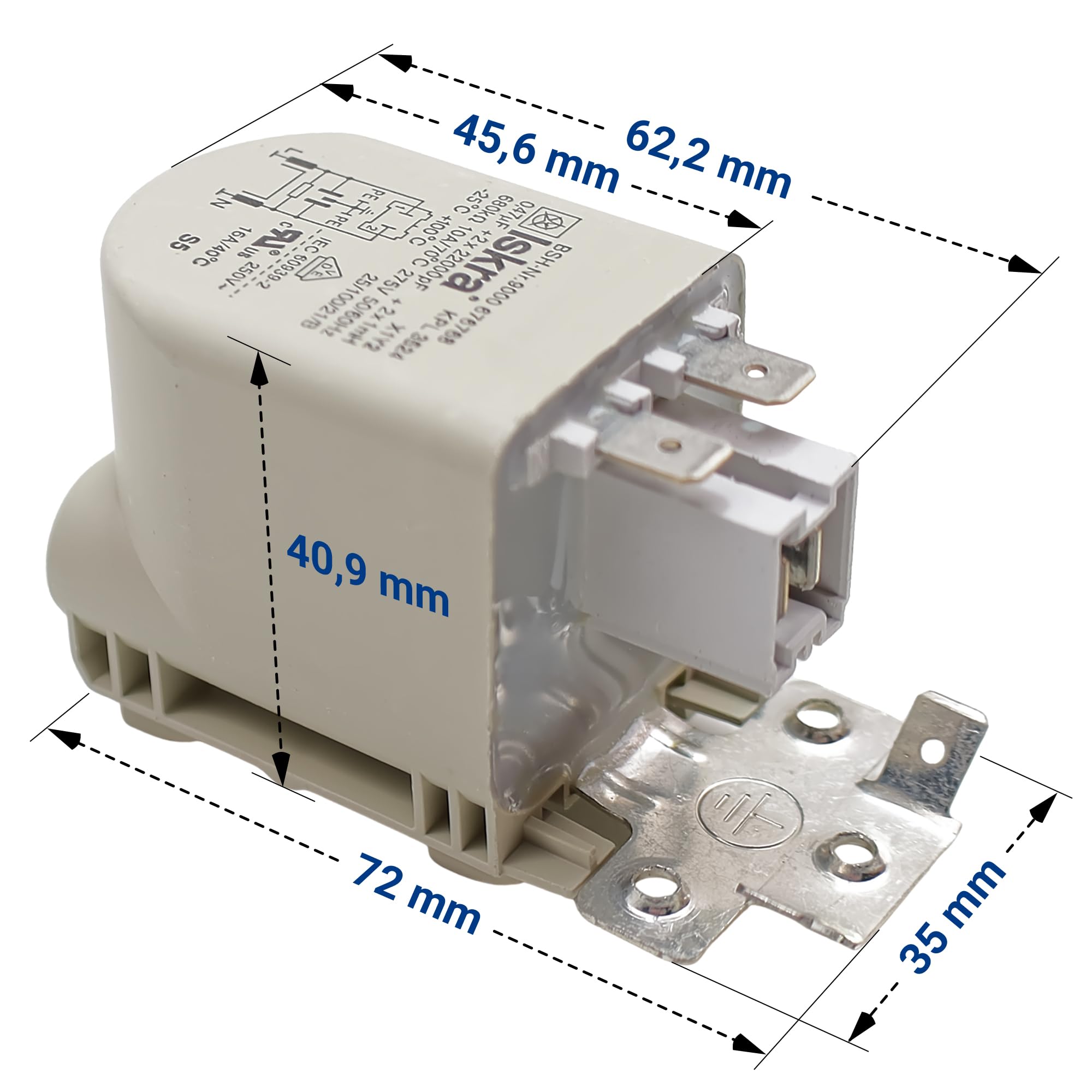 VIOKS Filtro anti-interferenza 0,47µF di ricambio per Bosch 00623842 623842 623842 filtro anti-interferenza filtro di rete per frigorifero, congelatore, lavatrice asciugatrice