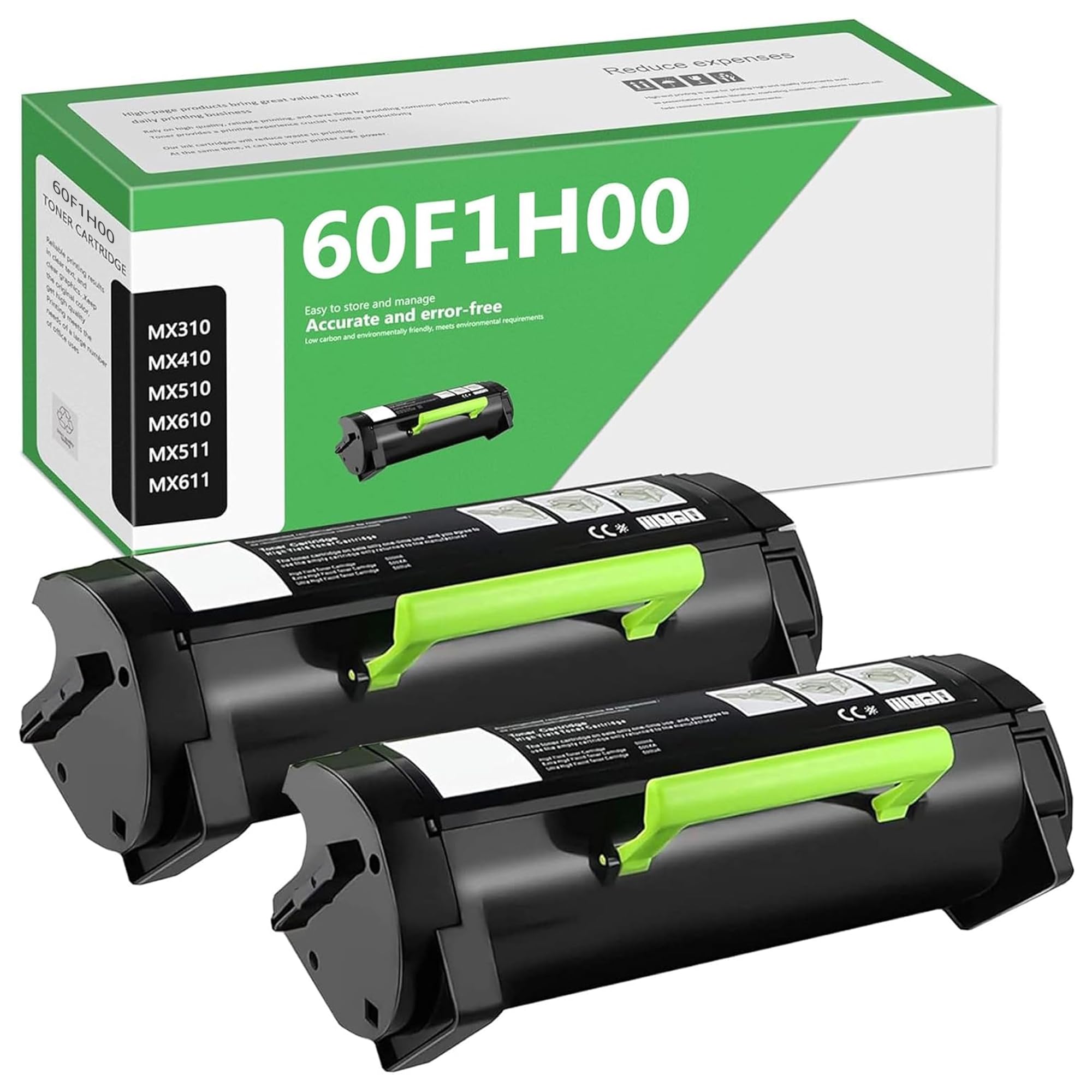 60F1H00 High Yield Black Toner Cartridge 2Pack Compatible 601H Toner Replacement for Lexmark 601H 60F1H00 Toner Cartridge wtith MX310 MX410 MX510
