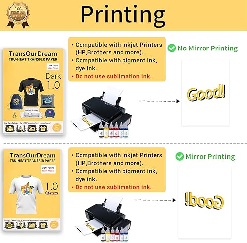 Miniatura 3 de TransOurDream Tru-Heat Paquete de mezcla de papel de transferencia para tela oscura y clara (20 + 2 hojas, 8.5 x 11 pulgadas) imprimible HTV de