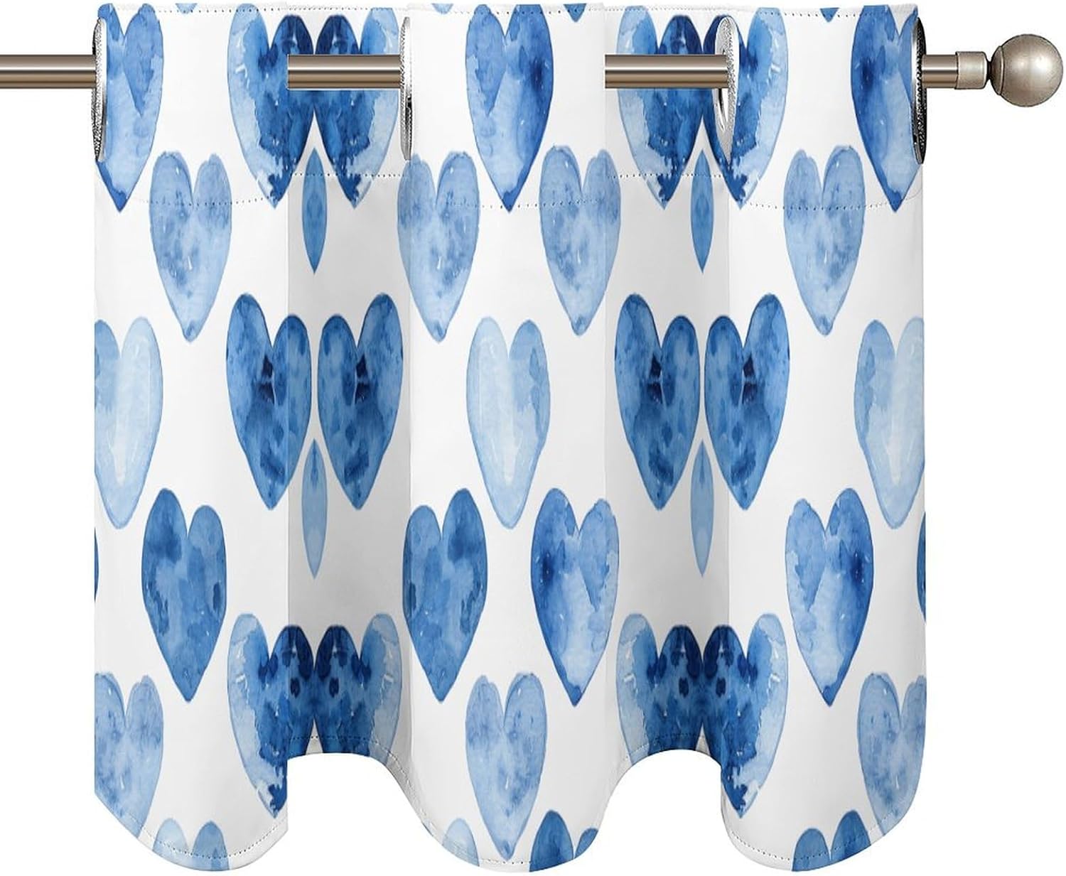 Small Window Curtains, Hand Drawn Blue Heart Printed Mini Window Curtains Valance, Pocket Window Curtains are Suitable for Homes, Offices, Farmhouses, and Restaurants