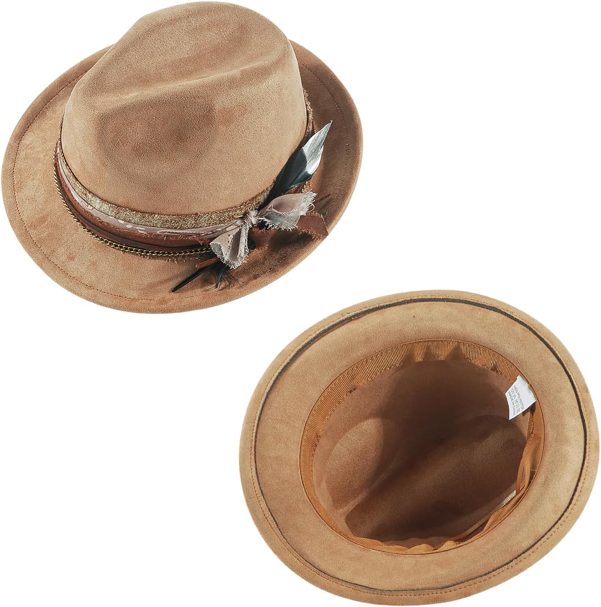 Fedora Trilby Hats for Men Women Handmade 1920s Classic Short Brim Hat with Feathers Unisex