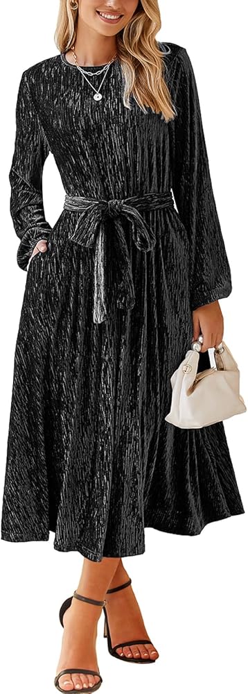 navy blue dress for baby girl Happy Sailed Velvet Dresses for Women 2025 Fall Winter Long Sleeve Waist  Belted A Line Semi Formal Cocktail Party Dress for Wedding Guest Black  Small at Amazon Women's Clothing store