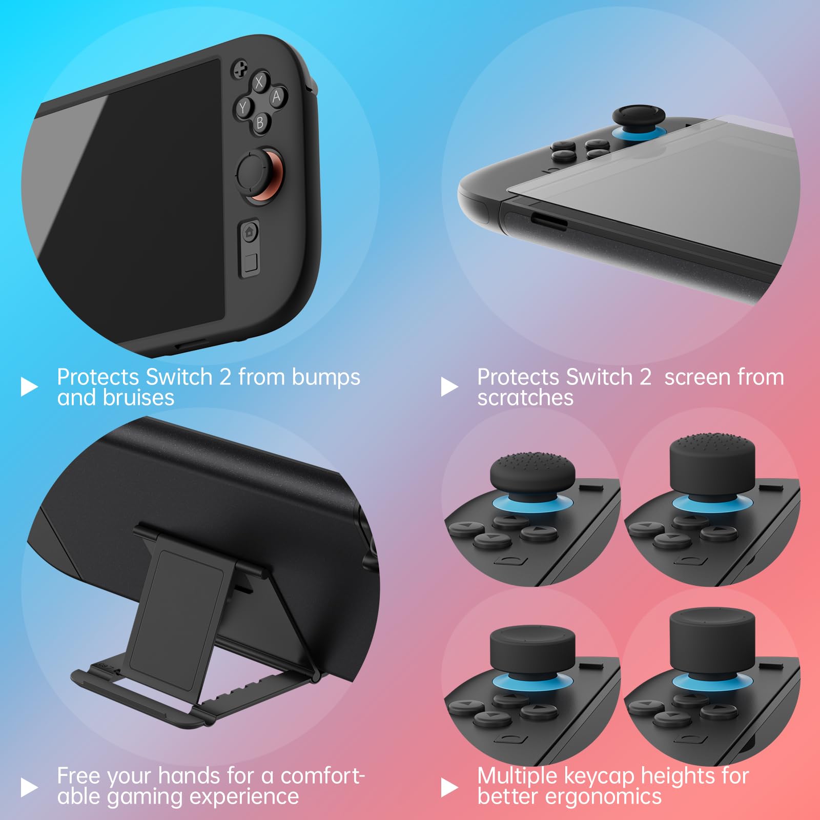 Hosanwell Funda 13 en 1 para Nintendo Switch 2, Que Incluye 2 Pantallas de Cristal Templado, Funda Protectora de Silicona, Tapas para Joystick y Soporte, Estuche rígido para Switch 2