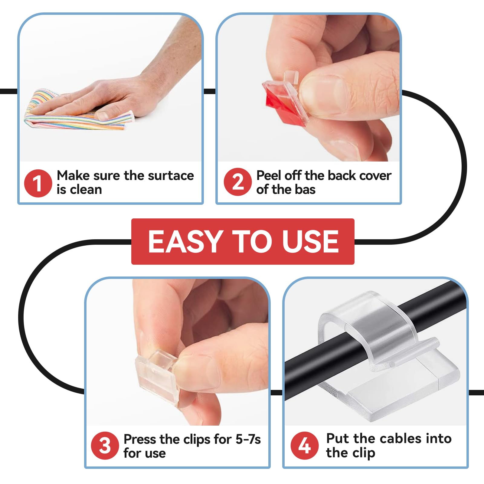 Nedis Lot De 3 Clips De Câbles - Blanc - Passe Câble Et Serre Câble