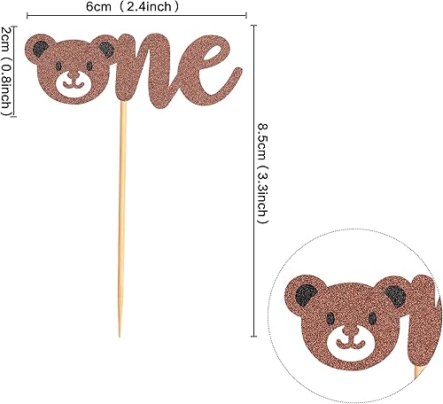 Miniatura 10 de Ercadio Paquete de 24 adornos para magdalenas con cabeza de oso, oso con purpurina, para cupcakes, con temática de animales de la selva, baby