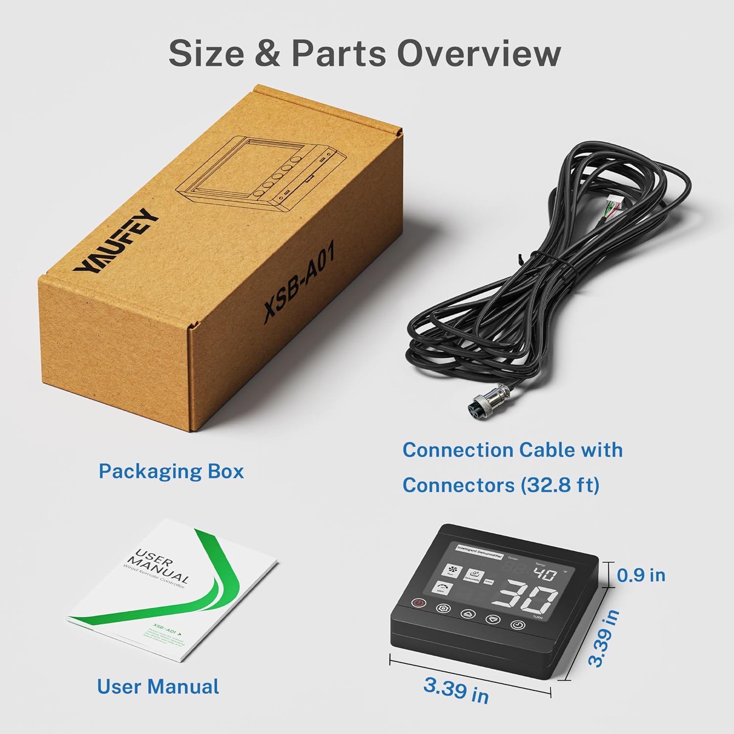 Yaufey AYD Series Dehumidifier Remote Controller - Humidity & Timer Control, Temperature, 32.8ft Range Cable, Plug-&-Play Setup