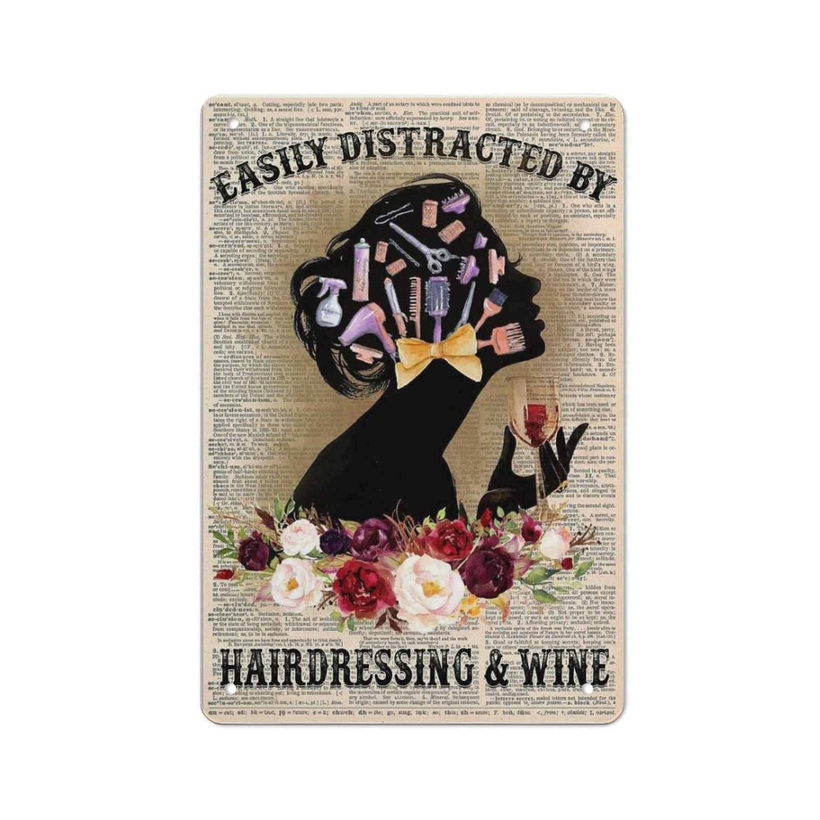 AOOEDM Easily Distracted By Hairdressing And Wine Vintage Tin Sign Metal Tin Signs for Man Cave Funny Art Wall Plaque Kitchen Bar Pub Coffee Shop Wall Decor