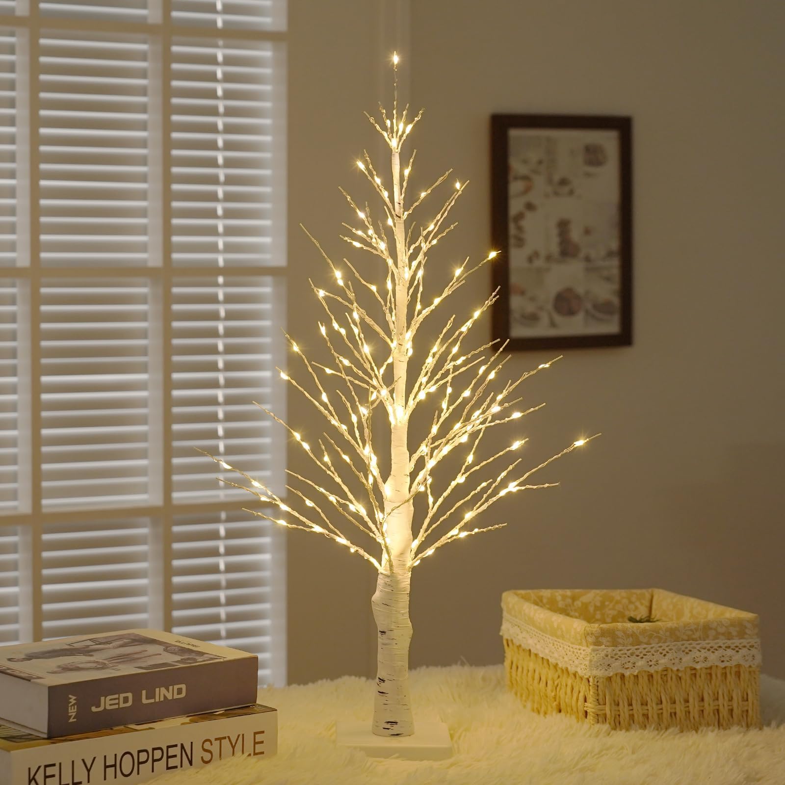 VonezayTabletop Lighted Birch Tree for Christmas Decor,1.96FT Simulation Tree Lamp Indoor,Battery Operated&USB Power,Lighted Birch Bonsai Tree Lights Festival Wedding Tabletop Decorations,Timer