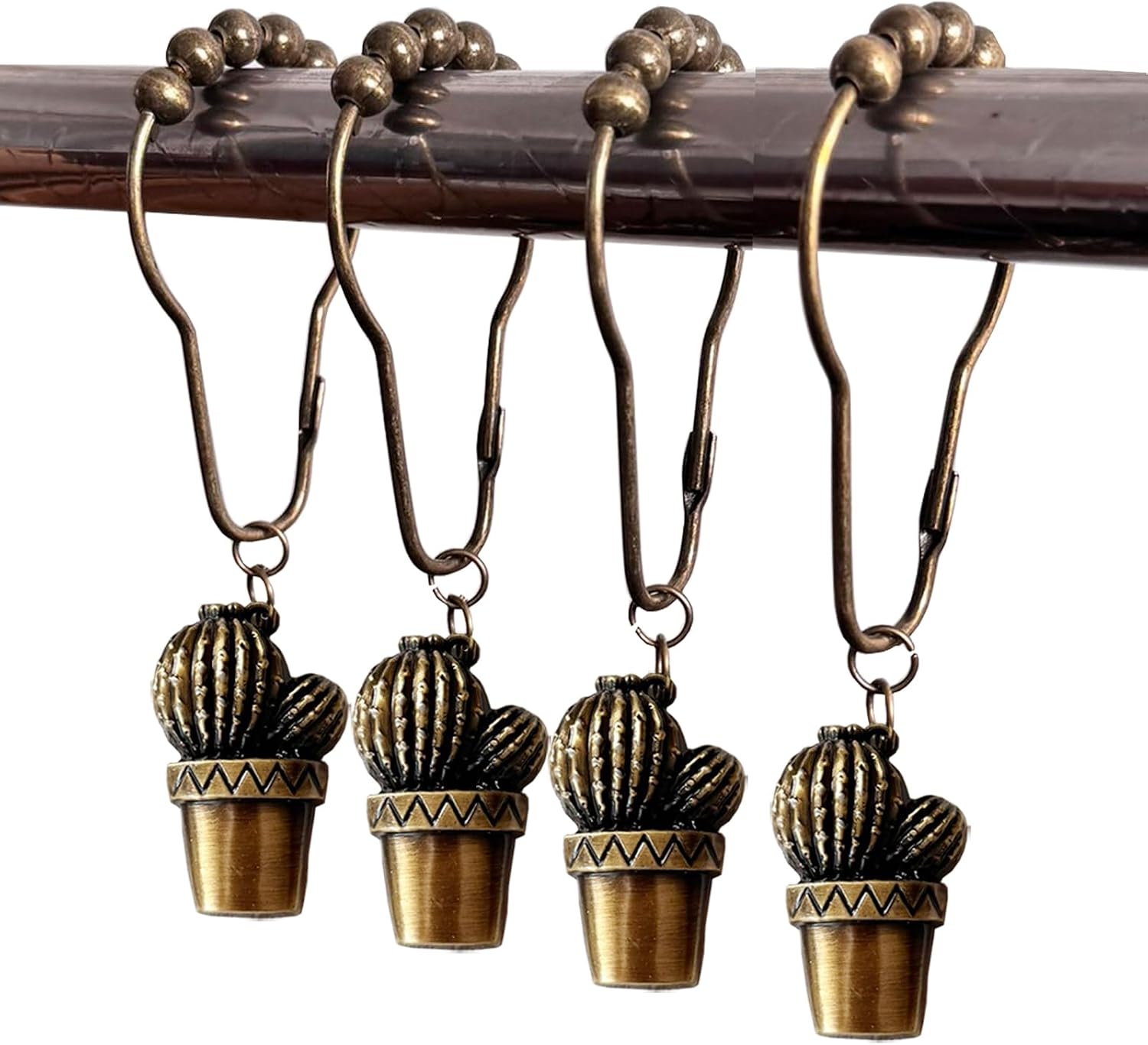 Cactus Shower Curtain Hooks,12Pcs Rustic Bronze Boho Western Bathroom Decor