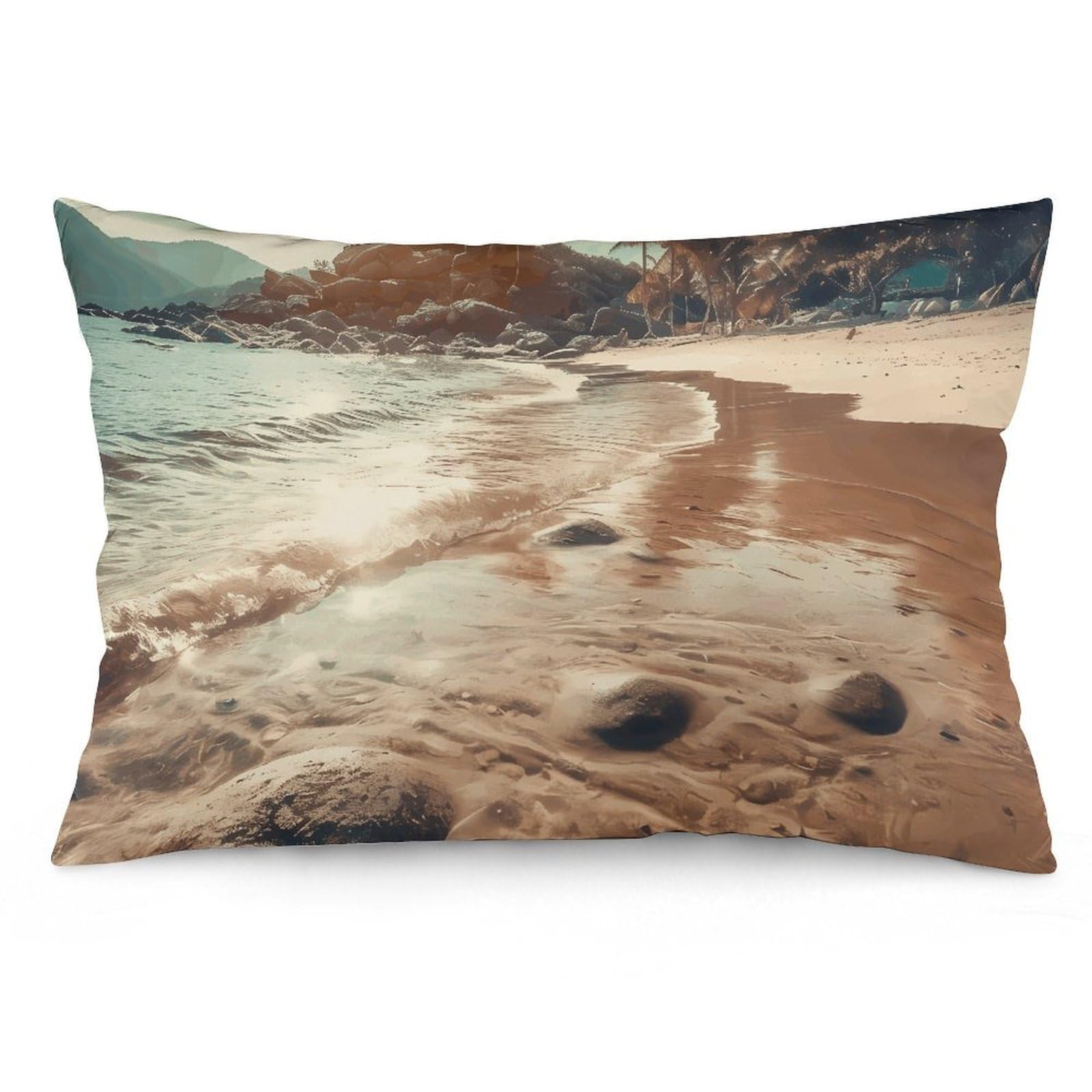 2 Pack Pillow Cases for Hair and Skin, Soft Breathable Pillow Case Covers with Hidden Zipper, The Beach Has Sand Pillowcase 12 "x20 Pillow Covers for Sleeping Gift