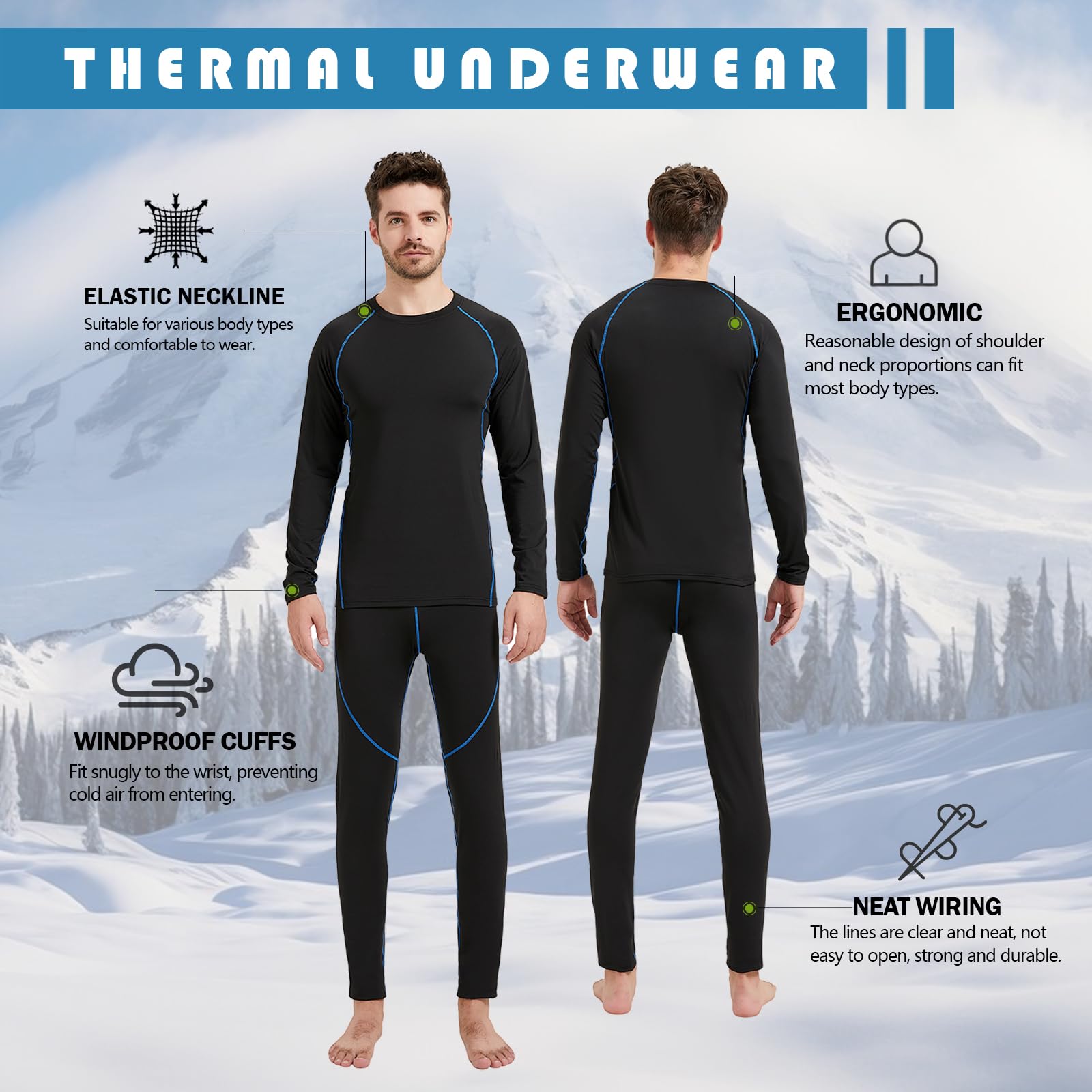 Acfoda Invernale Biancheria Intima Termica Uomo Traspirante Termiche Intimo Set Sci Funzionale per attività all'Aperto S-2XL