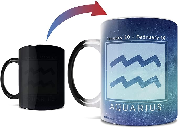 Morphing Mugs Birthday Zodiac Sign - Aquarius Heat Sensitive Mug – Image revealed when HOT liquid is added - One 11oz Ceramic Mug