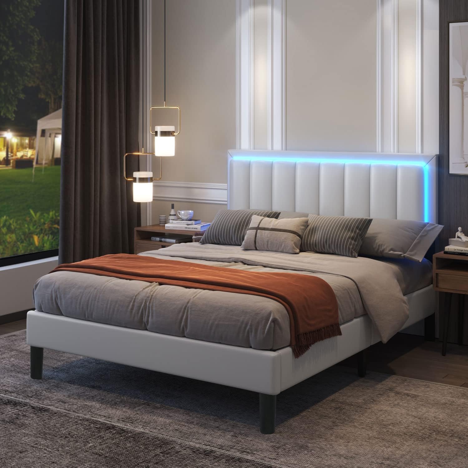 HOMBCK Queen Platform Bed Frame with LED Headboard