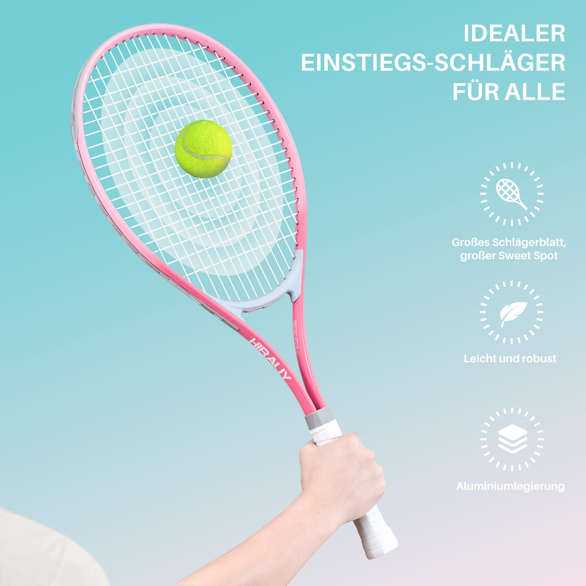 HIRALIY Tennisschläger-Set für Erwachsene, 68,6 cm, vorbespannte Tennisschläger für 2 Spieler, 2 Overgrip-Bänder, 3 Bälle und 1 Tragetasche, Outdoor-Freizeitsport für Anfänger