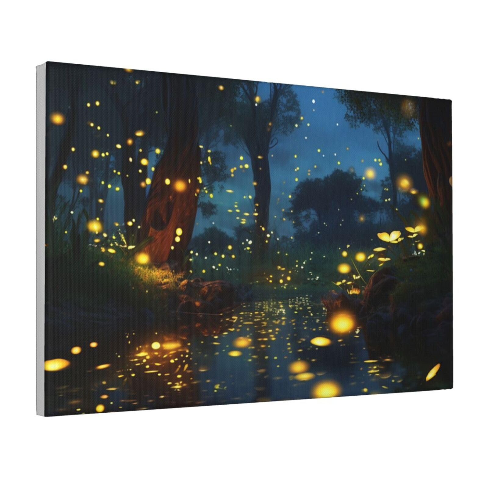 Framed Wall Art for Living Room Art Work, Fireflies Picture Prints Modern Office Wall Paintings Poster Aesthetic Wall Decorations for Home Decor Ready To Hang 12"x18"