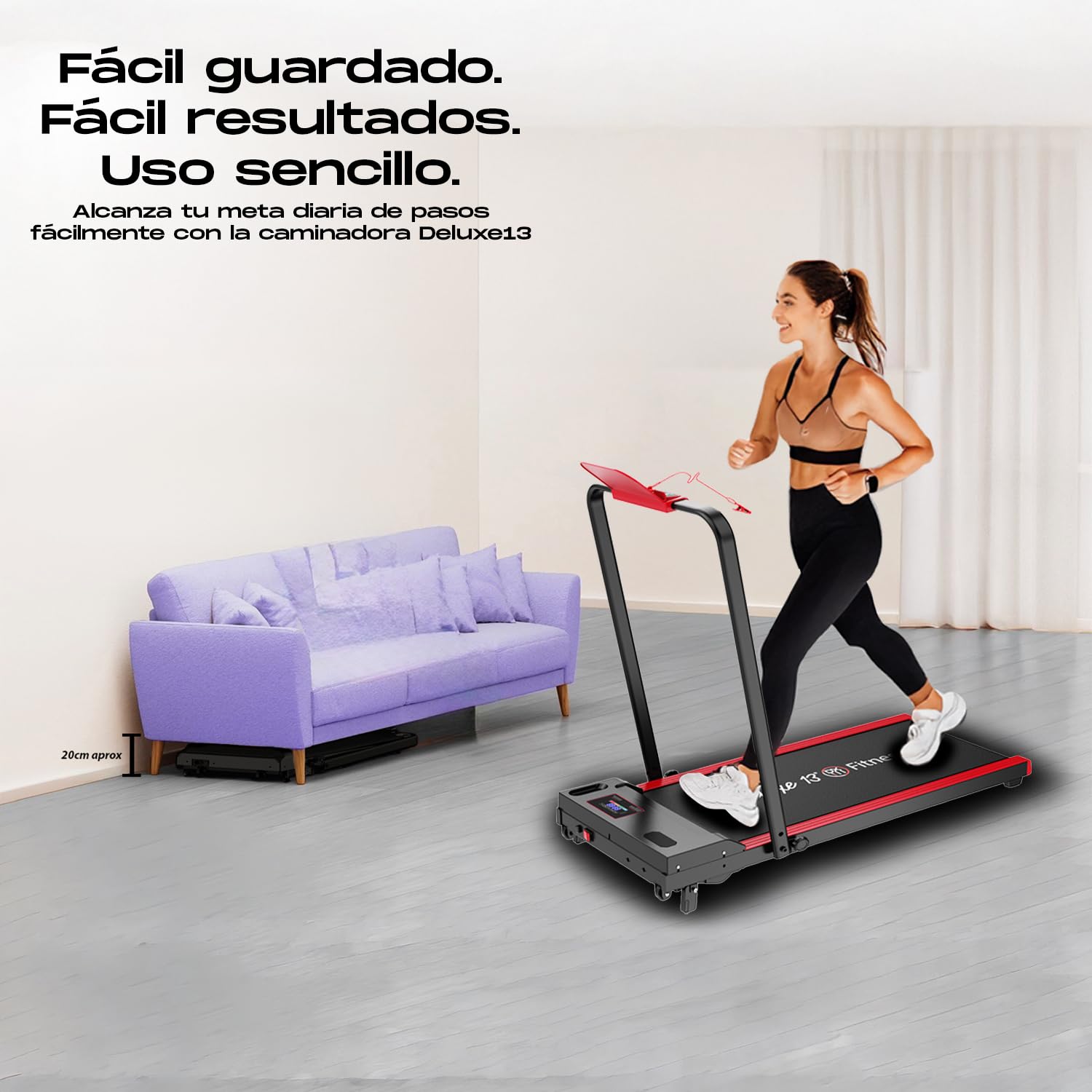 Cinta de Correr caminadora Eléctrica Plegable para Casa, Motor 1000W Silencioso, Velocidad 1-12 km/h, Pantalla LED, Rojo y Negro, con Ruedas, Soporte Tablet