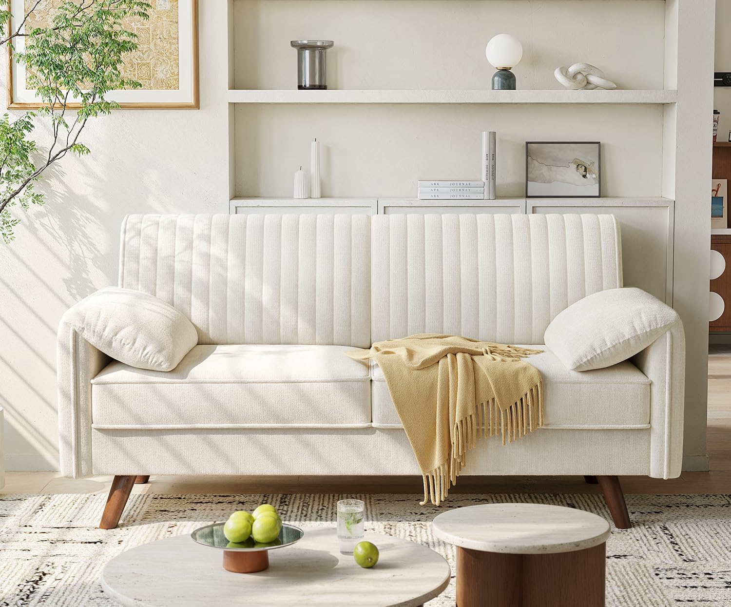 64.5″ Loveseat Sofa, Chenille Loveseat Couch for Living Room, 23.2″ Deep Seat Love Seat with Padded Arms, Comfy Modern Small Couches for Bedroom, Small Spaces, Dorms, Office, Beige