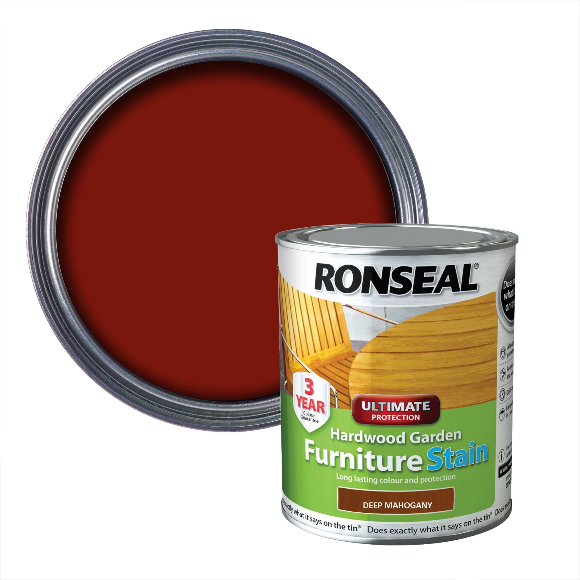 Ronseal 36432 Hardwood Garden Furniture Stain Deep Mahogany 750Ml